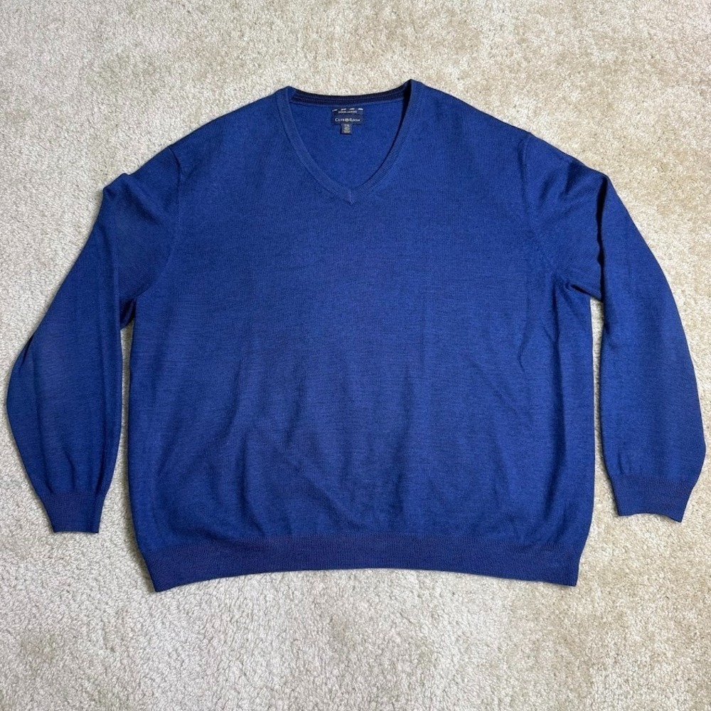 Club Room Estate Merino Wool V-Neck Sweater Mens XXL Blue‎ Long Sleeve Knit